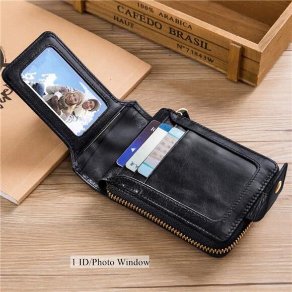 Mens Leather Wallet RFID Blocking Large Capacity Card Case ID Window Coin Pocket - Picture 3 of 7
